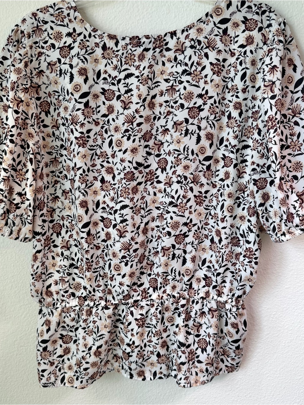 ANN TAYLOR Floral Peplum Blouse Wrap Surplice Flutter Sleeve XL - Picture 6 of 10